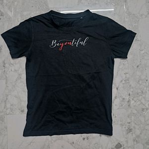 Black Tee with Calligraphy Print | Women