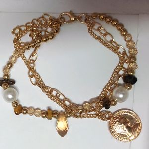 Crystal Gold plated triple layer bracelet