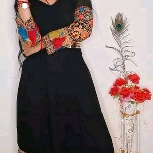 Embroidered Black Gown