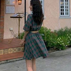 Korean Green Check Dress