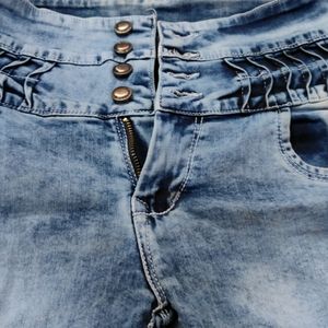 Blue High Waist Rugged Jeans