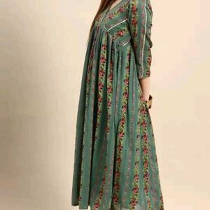 ANOUK Women Printed Cotton Blend A-line Kurta (Gre