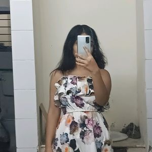 Off Shoulder Knee Length Floral Dress