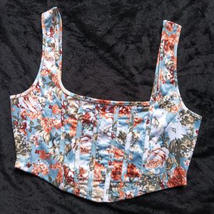 Floral Printed Square Neck Sleeveless Crop Top