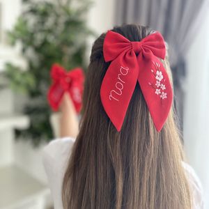 Hair Bow With Embroidery