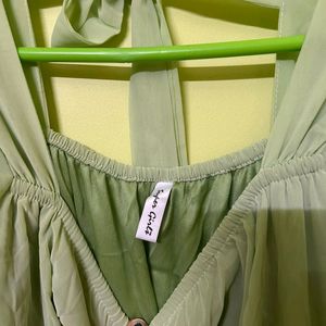 Light Green Belted Long Length Dress