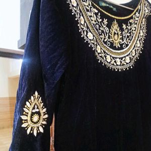 Embroidery Velvet Kurta With Free Tote Bag