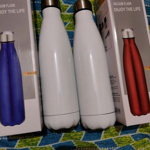 2 White Bottle 500ml Vacuum Flask  Stainless Steel Bottle