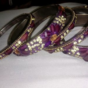 Purple Kundan Bangle Set