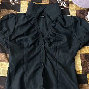 Y2K office siren ruched black shirt (UNUSED)