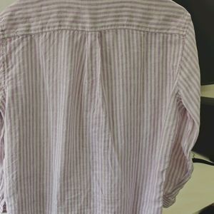 Uniqlo Linen White Lavender Striped Shirt