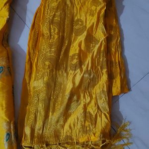 Yellow Graghra Choli Shalu Pattern Butta