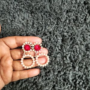 Red Earrings With Pearl