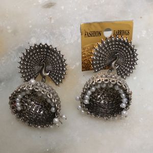 Silver Oxidised Jhumka Earrings.