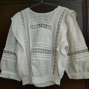 HM White Full Sleeve Blouse With Frill