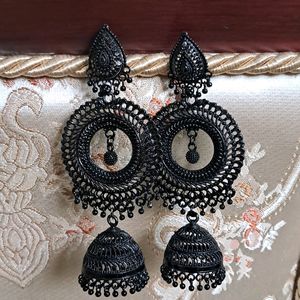 Matte Black Alloy Drop And Danglers Jhumki