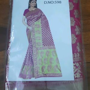 Beautiful New Hot Pink Banarasi Saree With Blouse