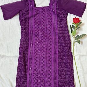 Purple Embroidery Kurti