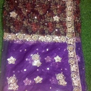 🌸Embellished Net And Orgenza Multi Purple 💜saree