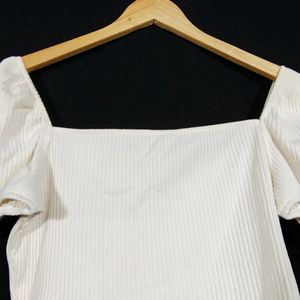 White Square Neck Crop Top (Women)