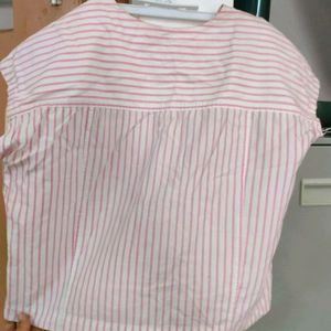 Pink Crop Strip Shirt