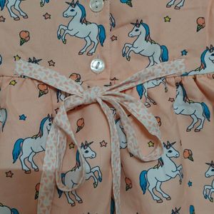 Peach Colour Unicorn Frock