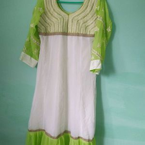 White And Green Anarkali