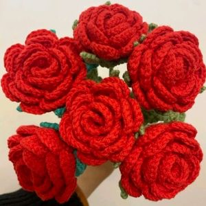 Set Of 6 Red Crochet Roses 🌹✨