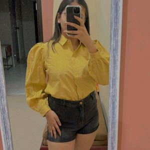 Mustard Puffy Sleeves Top (M)