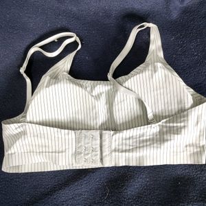 Grey Striped Padded Bra With Adjustable Straps