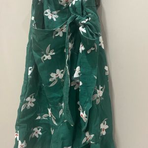 Dark Green And Floral Wrap Dress