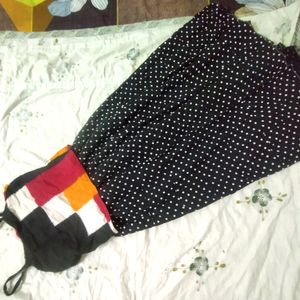 Black Long Skirt With White Polka Dots