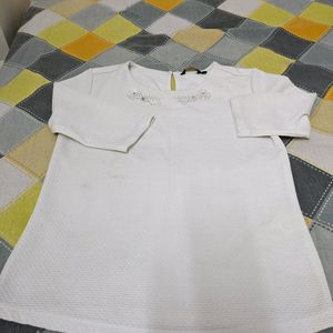 White Office Top With Pearl Embroider