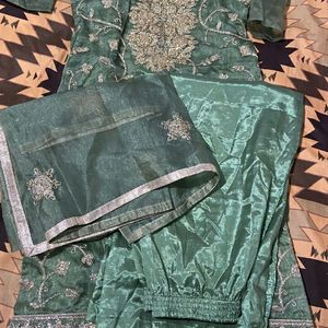 Thread Work Organza Kurta Dupatta plaazzo set