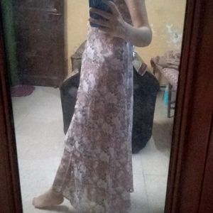 Western Floral Print Dress (Bottom And Long Gown )