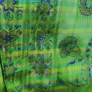 Women Saree Green Polycotton With Stitched Blouse