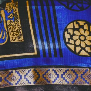 New Beutiful Blue Saree With Golden Lace And Work