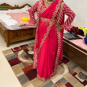 Beautiful Saree With Stiched Blouse And Jacket