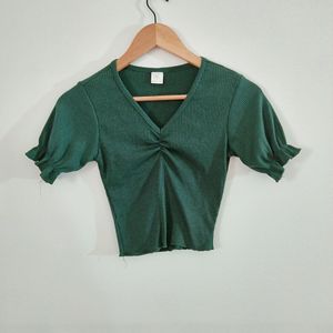 SSS Green Plain Casual Crop Top (Women)