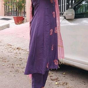 Embroidered Purple Kurta Set