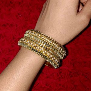 Moti And Jari Work Gold Plated Designer Bangles