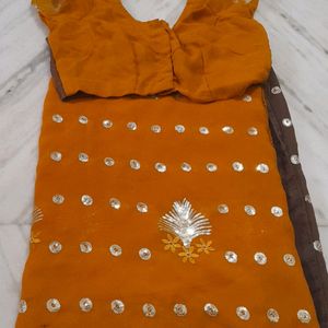 Mustard Brown Georgette Saree With Blouse