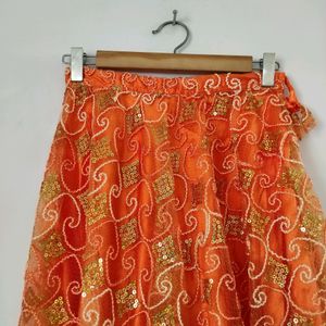 Orange Embroidered Lehenga Choli (Girl's)