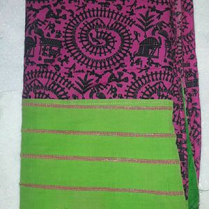 2in1ComboGreen And Pink Designed Saree WithBlouse