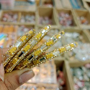 Yellow Golden Glass Bangles