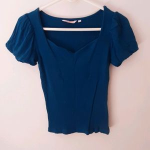 Beautiful Ribbed Elastic Blue Top