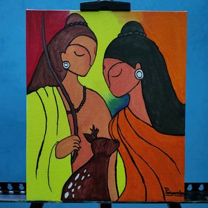 Shri Ram & Sita Painting In Bengali Art Style