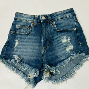 High-waist Ripped Denim Shorts