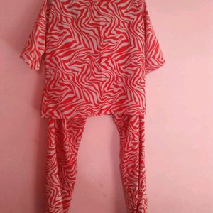 Red-white Casual Women Co-ord Set