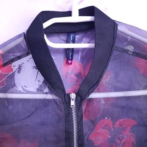 Zip Up Sheer Organza Bomber Jacket